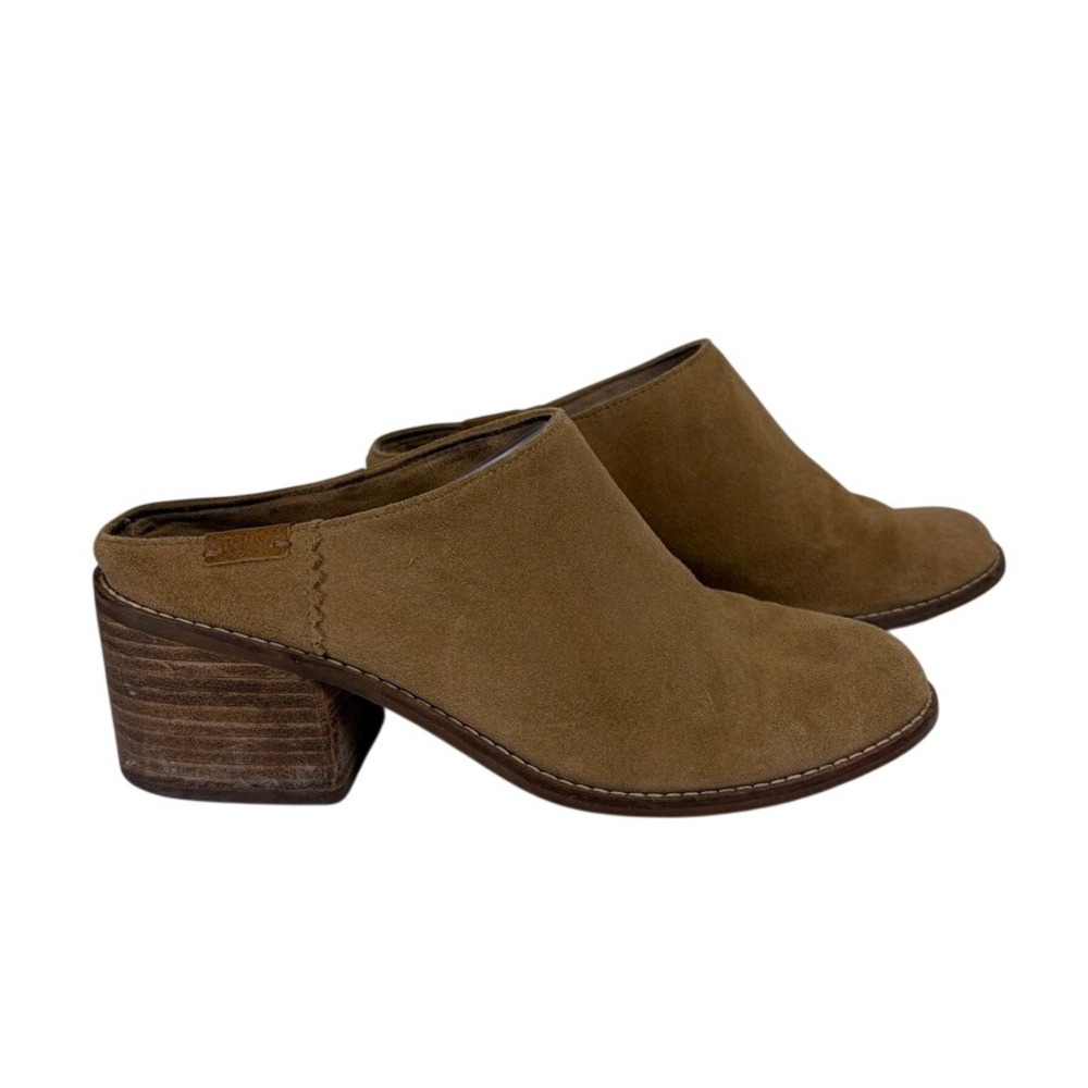 TOMS‎ Leila Women's Suede Mules Boots Size 8 Tan Block Heel Cowgirl Western